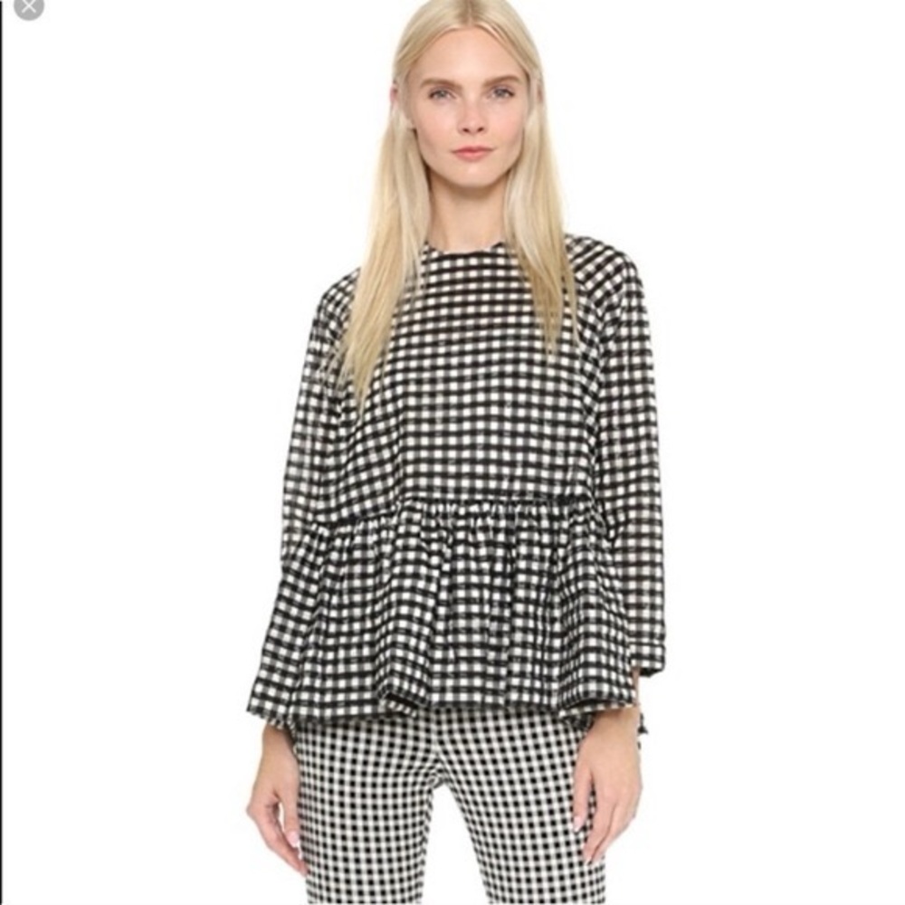 Victoria Beckham for Target Black and White Gingham Peplum Blouse Size Small